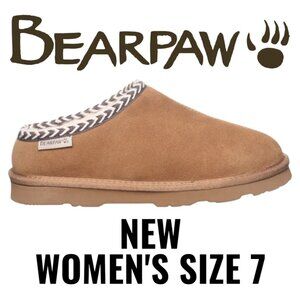 NEW BEARPAW Tabitha Hickory Slippers Women's Size 7 Soft Wool Suede Lining Indoo